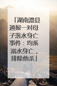 湖南澧县通报一对母子落水身亡事件：均系溺水身亡，排除他杀